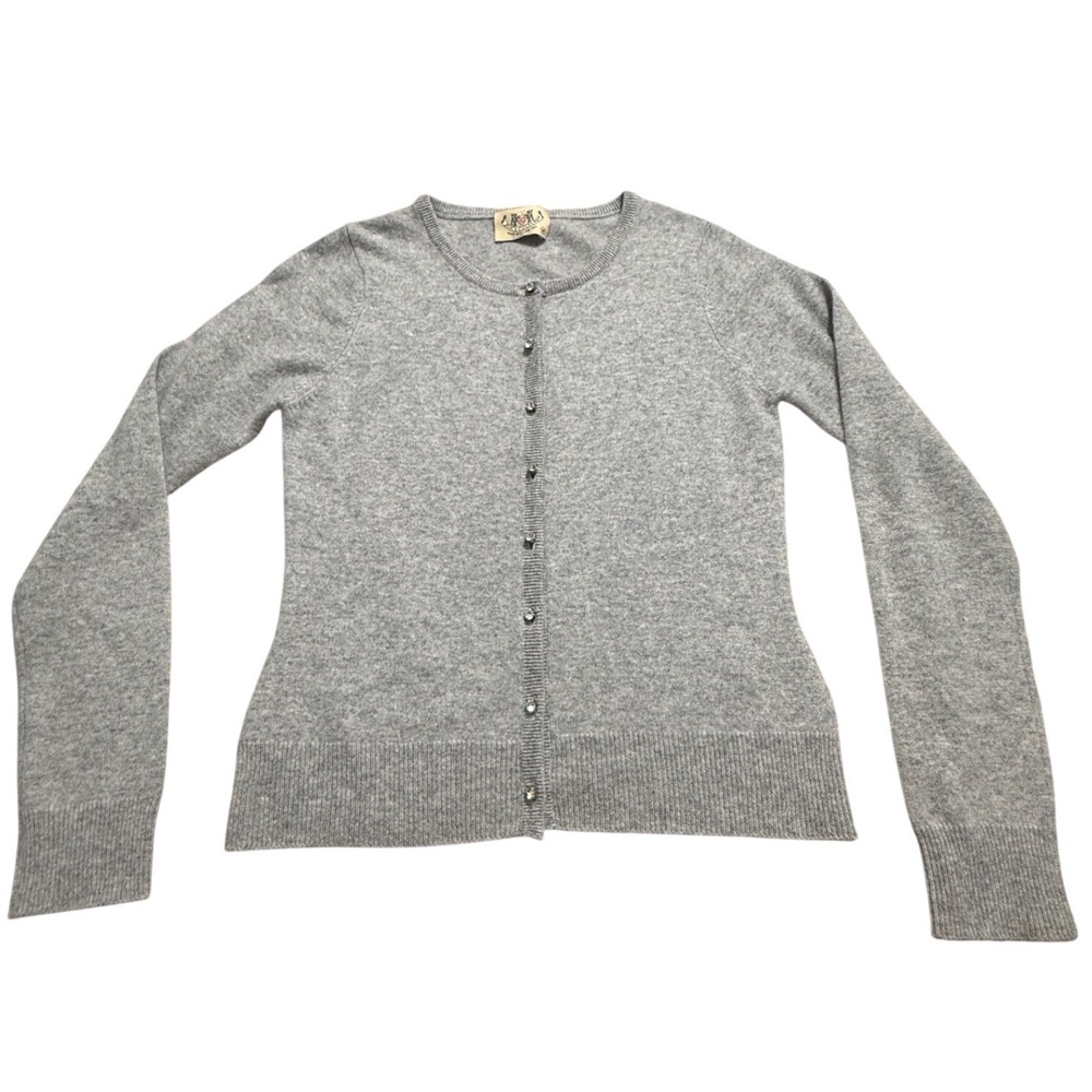 Juicy Couture Vintage 100% Cashmere Cardigan Swarovski Crystal Gray Y2K Medium